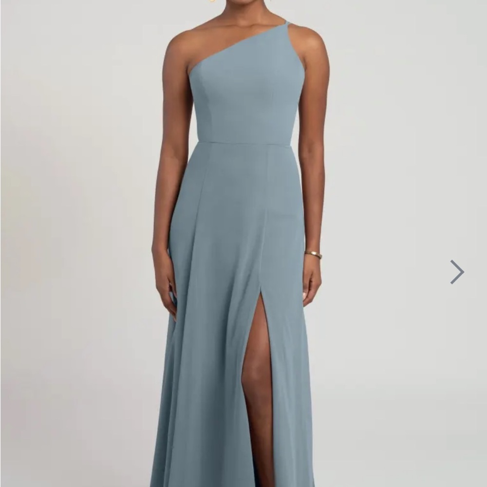 Beautiful blue floor length one shoulder gown. One for an evening wedding once.